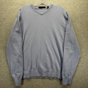 Greyson Sweater Mens Medium Blue Merino Wool Blend V-Neck Pullover Lightweight